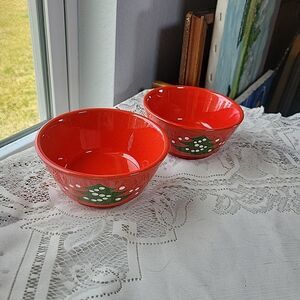 Vtg Waechtersbach CHRISTMAS TREE Coupe Soup Cereal Bowl 5" Red Germany Pair (2)
